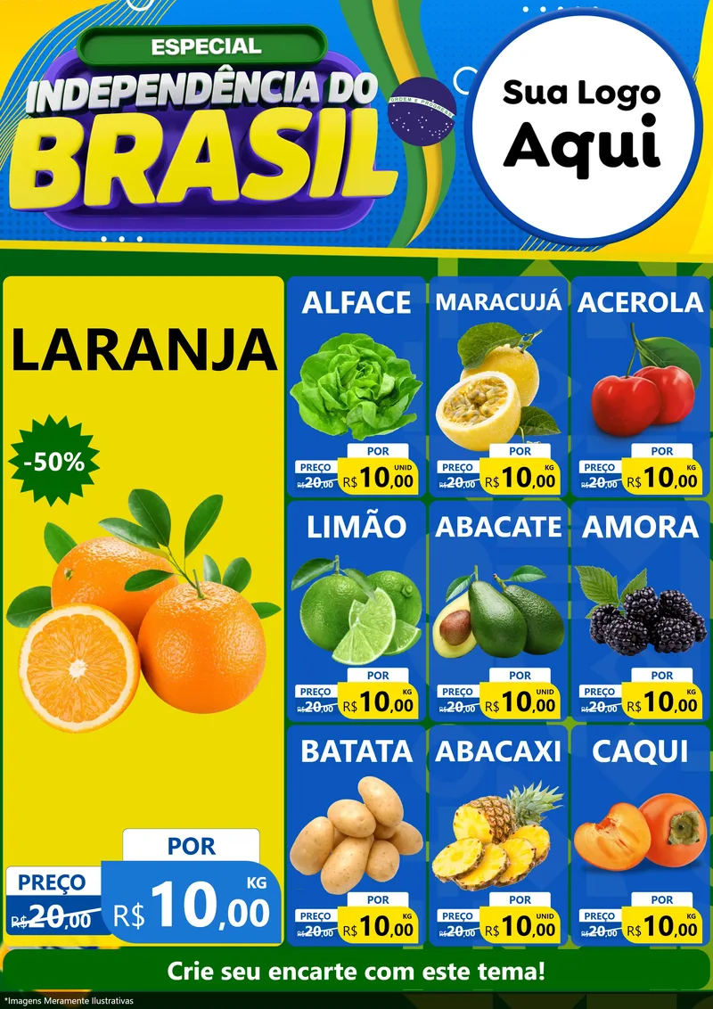 Modelo de Encarte para Encarte A4 Vertical com o tema Especial Independência do Brasil para Hortifrúti
