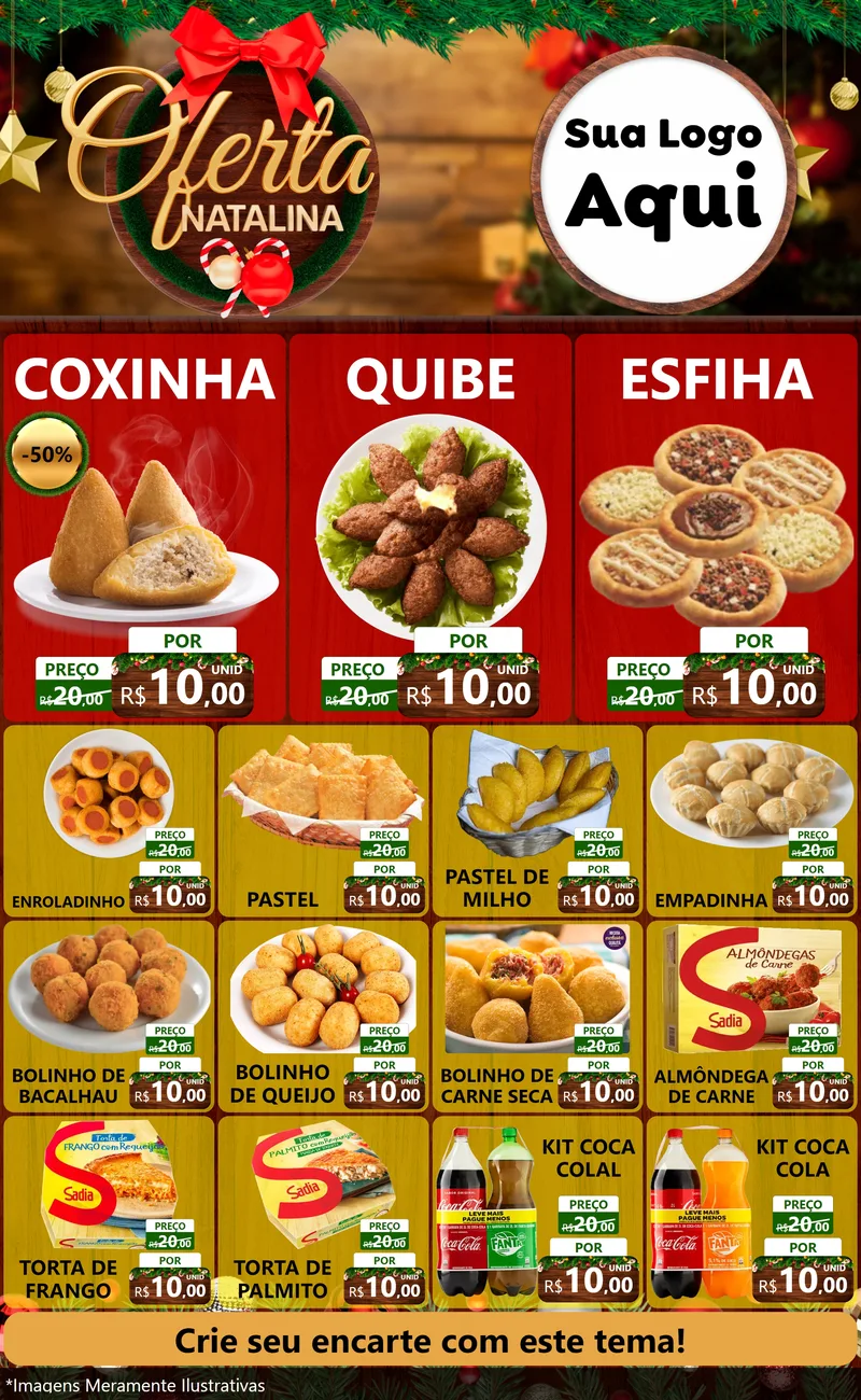 Modelo de Encarte para Encarte Grande com o tema Ofertas Natalina para Salgadaria