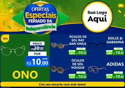 Modelo de Encarte para Encarte A4 Horizontal com o tema Ofertas Especiais Feriado da Independência para Óticas