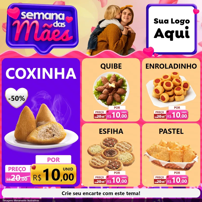 Modelo de Rede Social para Feed Facebook com o tema Semana das Mães para Salgadaria