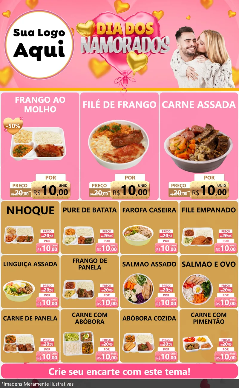 Modelo de Encarte para Encarte Grande com o tema Dia dos Namorados para Restaurante