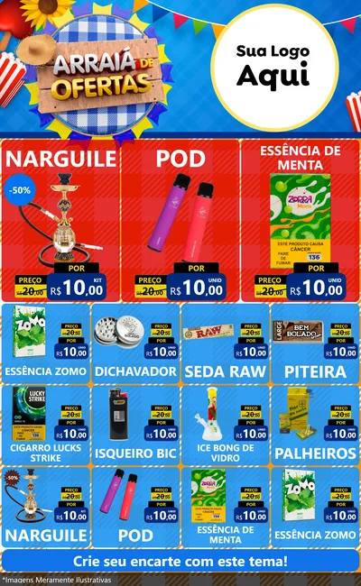 Modelo de Encarte para Encarte Grande com o tema Arraiá de Ofertas para Tabacaria