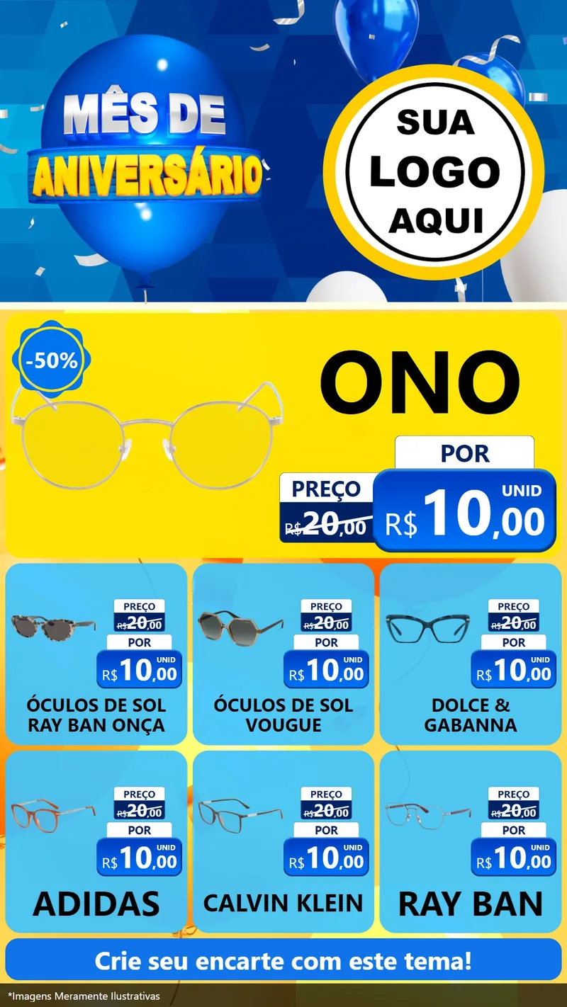 Modelo de Rede Social para Stories com o tema Mês de Aniversário para Óticas