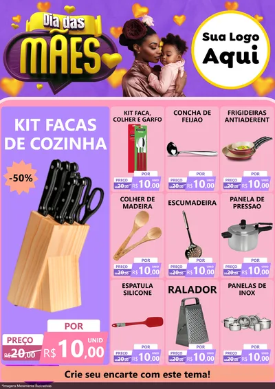 Modelo de Encarte para Encarte A4 Vertical com o tema Dia das Mães para Utilidades Domésticas