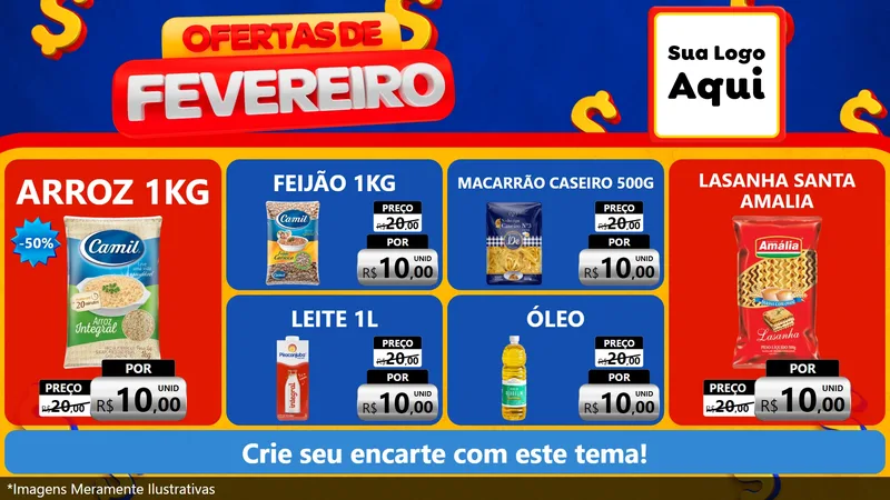 Modelo de TV para TV Horizontal com o tema Ofertas de Fevereiro para Supermercado