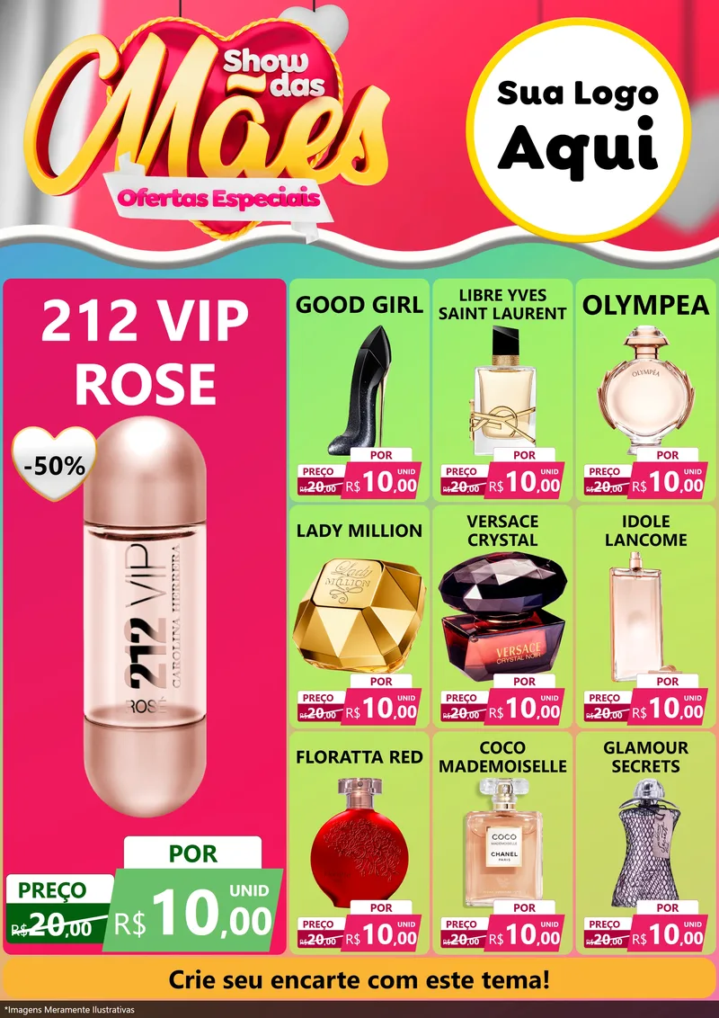 Modelo de Encarte para Encarte A4 Vertical com o tema Show das Mães - Ofertas Especiais para Perfumes