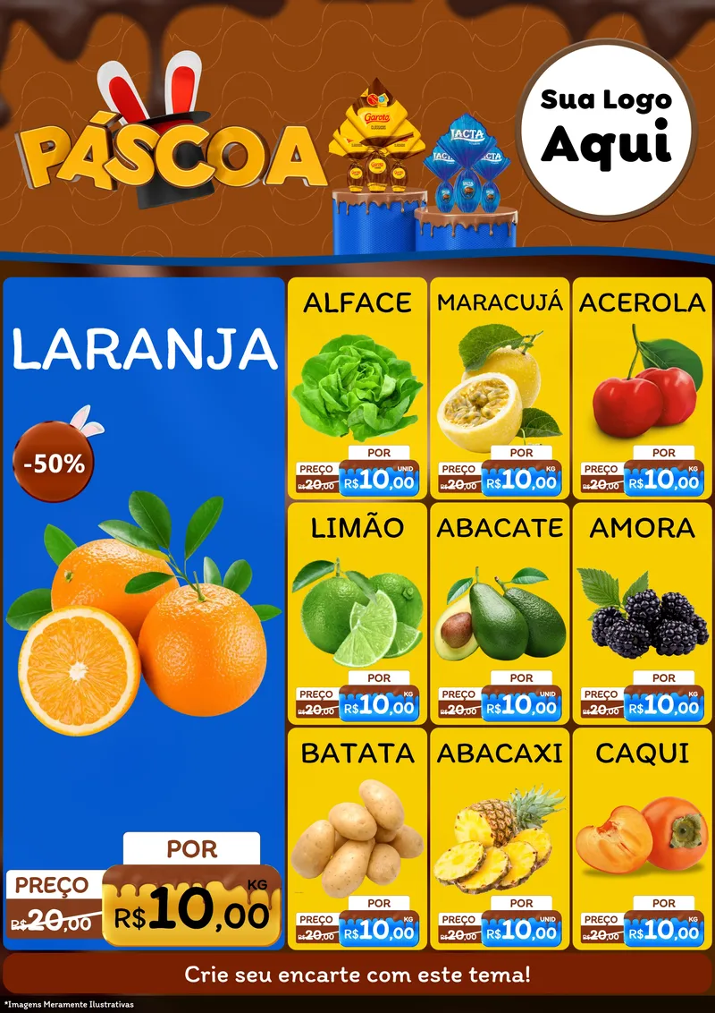 Modelo de Encarte para Encarte A4 Vertical com o tema Páscoa para Hortifrúti
