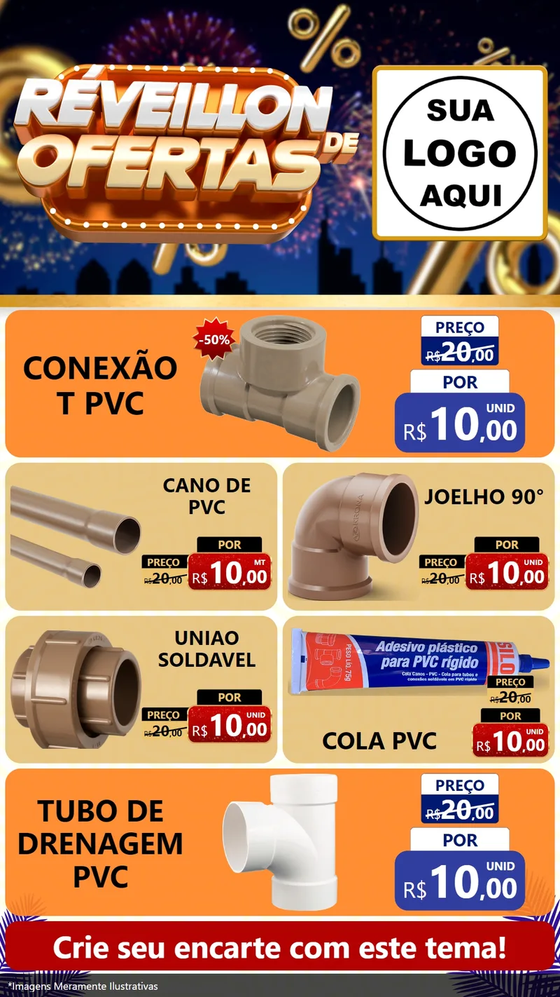 Modelo de TV para TV Vertical com o tema Réveillon de Ofertas para Tubos e conexões
