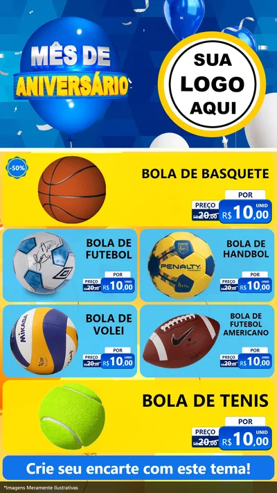 Modelo de TV para TV Vertical com o tema Mês de Aniversário para Artigos Esportivos