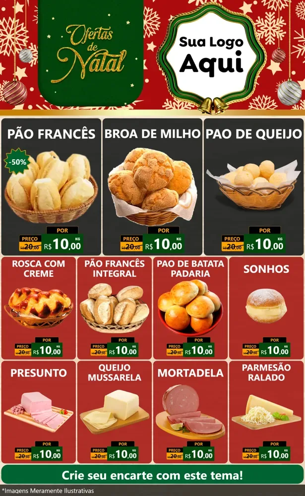 Modelo de Encarte para Encarte Grande com o tema Natal de Ofertas para Padaria