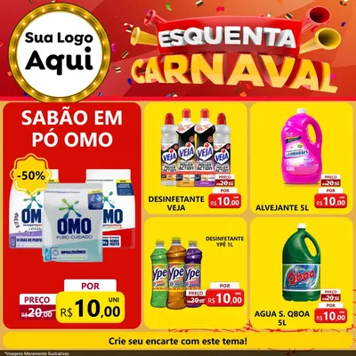 Modelo de Rede Social para Feed Facebook com o tema Esquenta Carnaval para Produtos de Limpeza