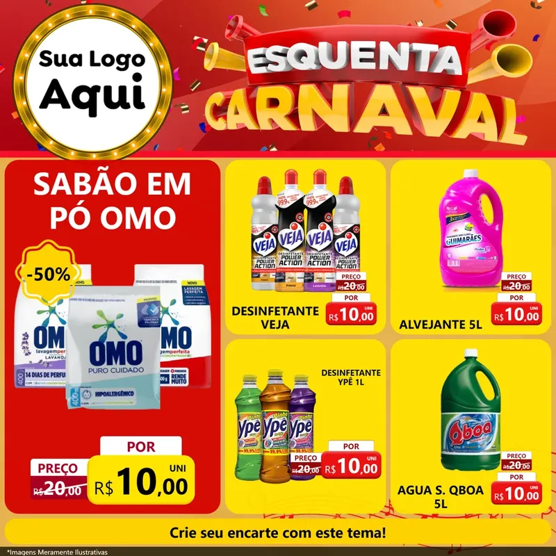 Modelo de Rede Social para Feed Facebook com o tema Esquenta Carnaval para Produtos de Limpeza