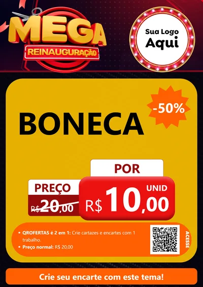Modelo de Cartaz para Cartaz A4 Vertical com o tema Mega Reinauguração para Brinquedos