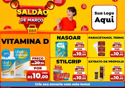Modelo de Encarte para Encarte A4 Horizontal com o tema Saldão de Março para Farmácia
