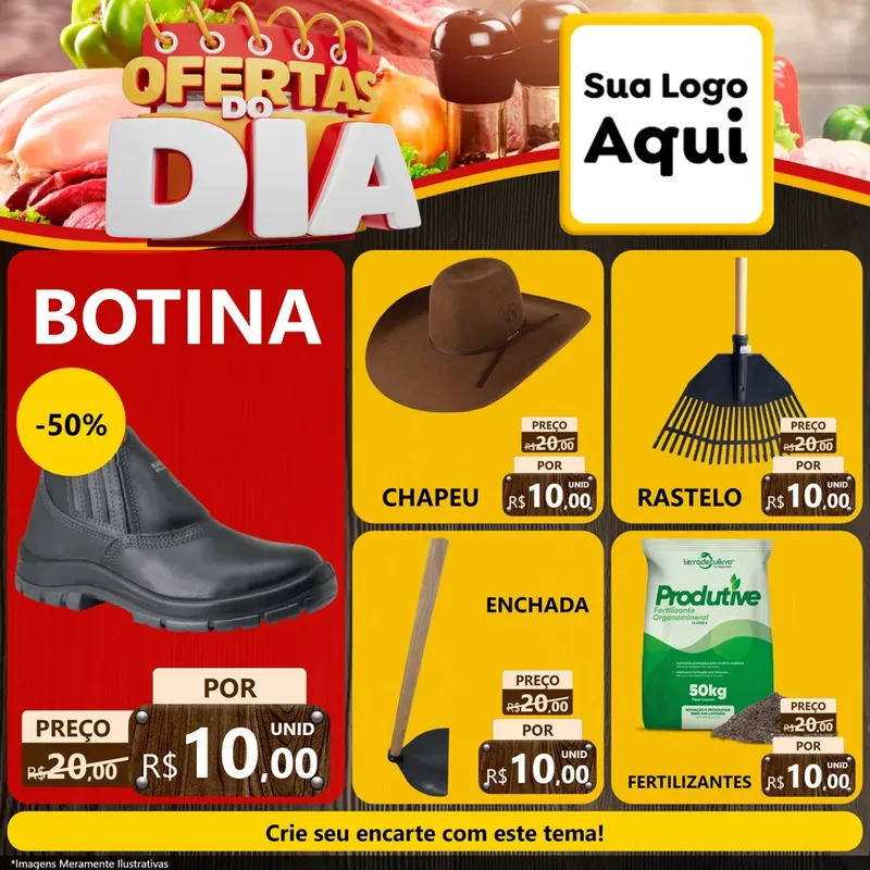 Modelo de Rede Social para Feed Facebook com o tema Ofertas do Dia para Agropecuária