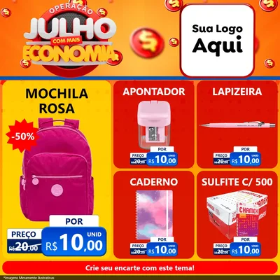 Modelo de Rede Social para Feed Facebook com o tema Operação Julho Com Mais Economia para Papelaria