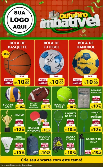 Modelo de Encarte para Encarte Grande com o tema Outubro Imbatível para Artigos Esportivos