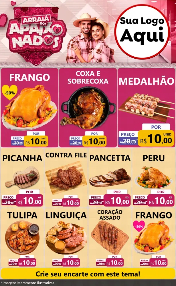 Modelo de Encarte para Encarte Grande com o tema Arraiá dos Apaixonados - Junina para Assados