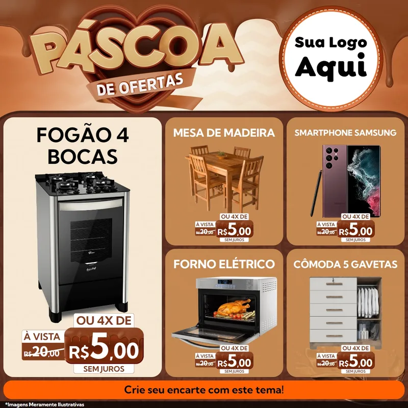 Modelo de Rede Social para Feed Facebook com o tema Páscoa de Ofertas para Móveis e Eletro