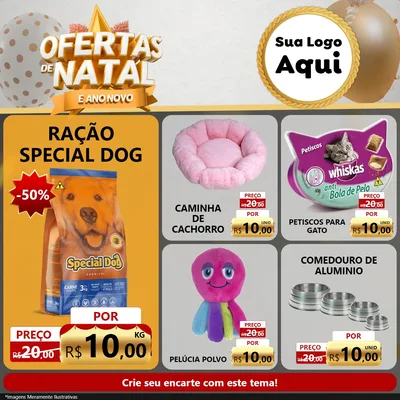 Modelo de Rede Social para Feed Facebook com o tema Ofertas De Natal E Ano Novo para Pet Shop