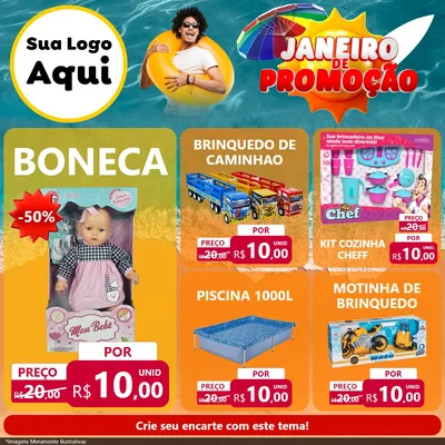 Modelo de Rede Social para Feed Facebook com o tema Janeiro de Promoção para Brinquedos