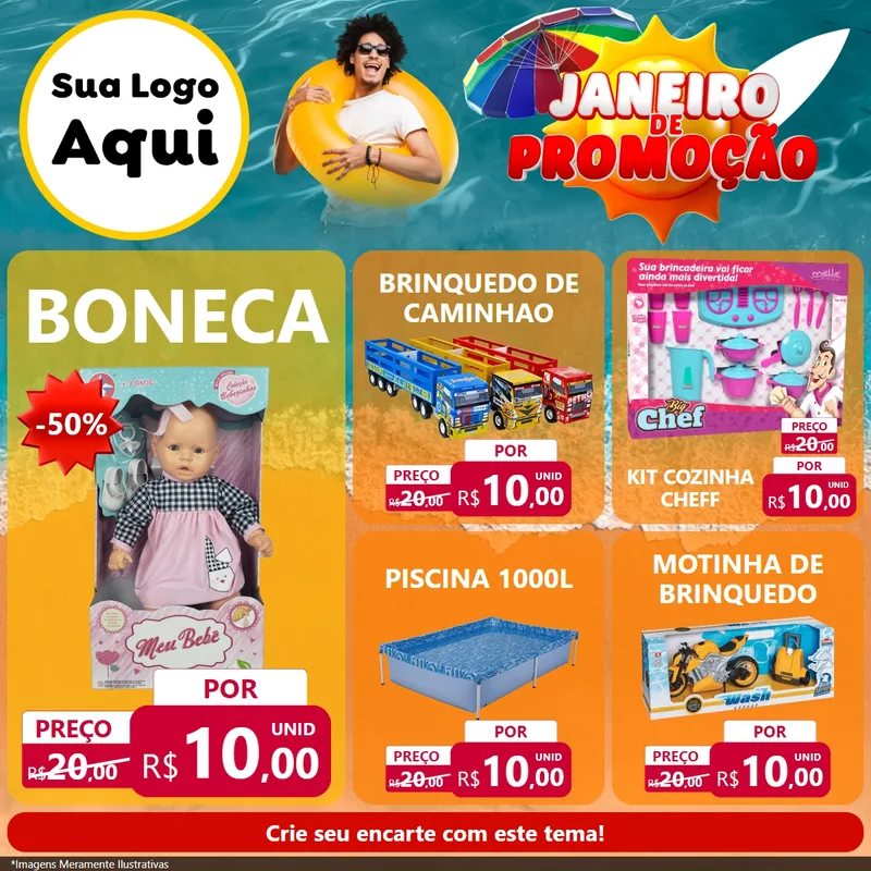 Modelo de Rede Social para Feed Facebook com o tema Janeiro de Promoção para Brinquedos