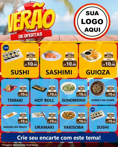 Modelo de Rede Social para Feed Instagram com o tema Verão de Ofertas para Comida japonesa