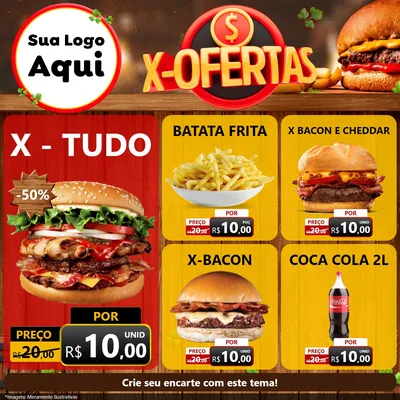 Modelo de Rede Social para Feed Facebook com o tema X - Ofertas para Hamburgueria