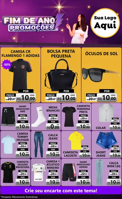 Modelo de Encarte para Encarte Grande com o tema Fim de Ano Promoções para Roupas e acessórios
