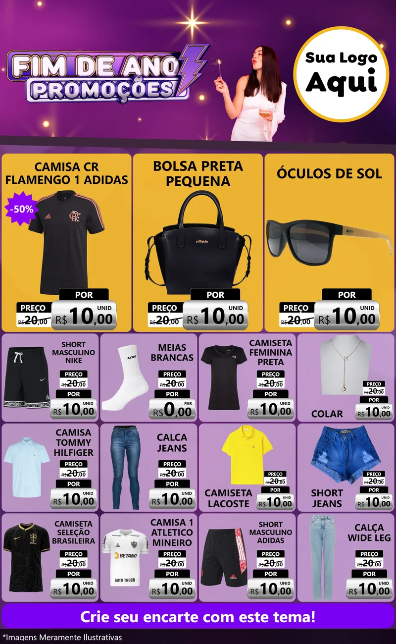 Modelo de Encarte para Encarte Grande com o tema Fim de Ano Promoções para Roupas e acessórios