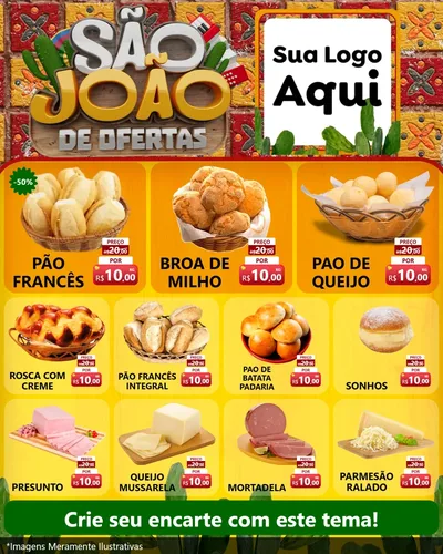 Modelo de Rede Social para Feed Instagram com o tema São João de Muitas Ofertas - Junina para Padaria