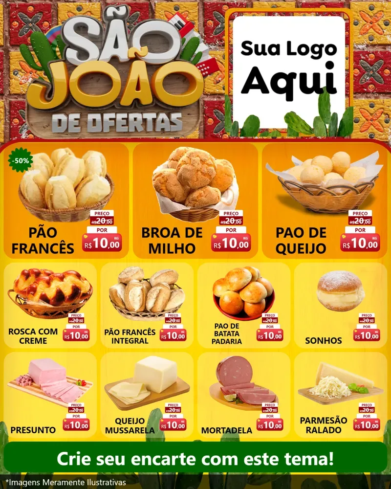 Modelo de Rede Social para Feed Instagram com o tema São João de Muitas Ofertas - Junina para Padaria