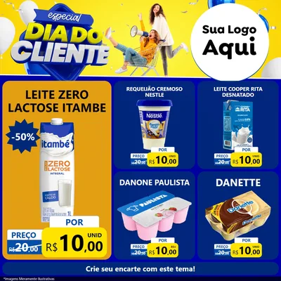 Modelo de Rede Social para Feed Facebook com o tema Especial Dia do Cliente para Frios e Laticínios