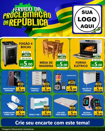 Modelo de Rede Social para Feed Instagram com o tema Feriado da Proclamação da República para Móveis e Eletro