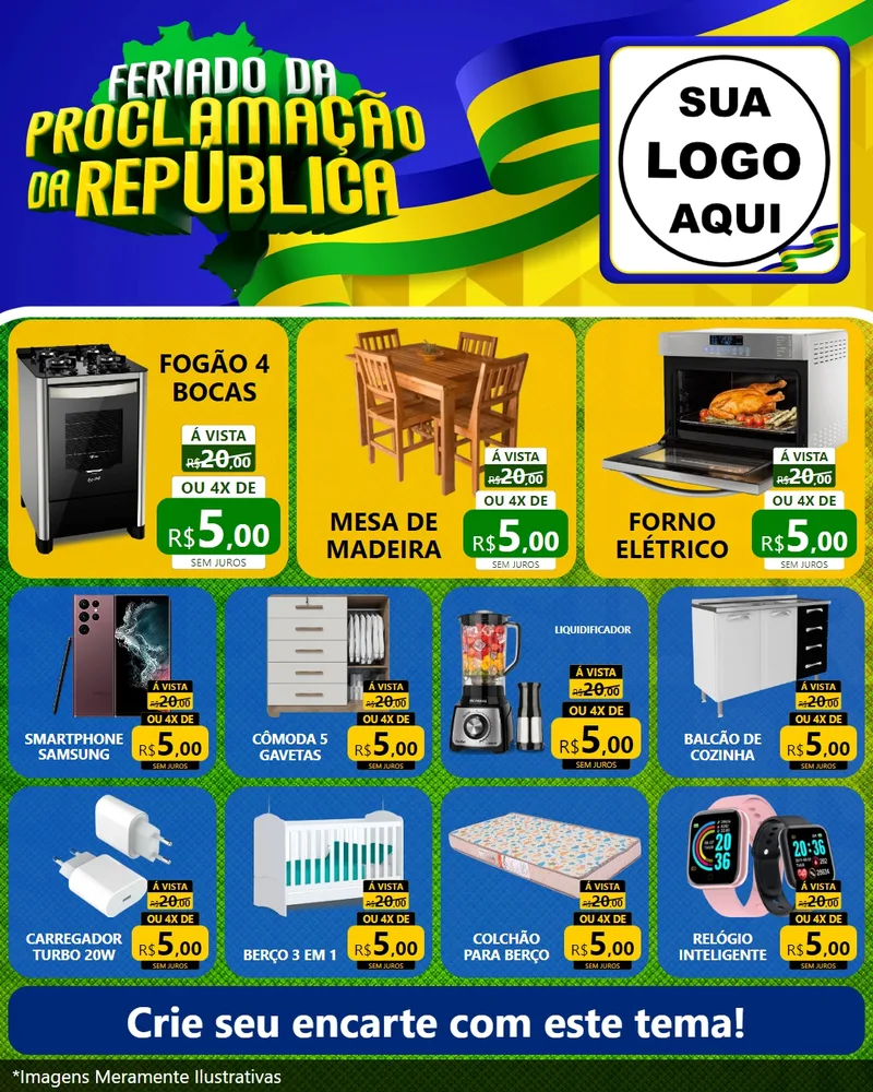 Modelo de Rede Social para Feed Instagram com o tema Feriado da Proclamação da República para Móveis e Eletro