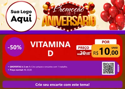 Modelo de Cartaz para Cartaz A4 Horizontal com o tema Promoção de Aniversário para Farmácia