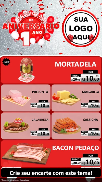 Modelo de TV para TV Vertical com o tema Promoção de Aniversário - 1 Ano para Frios e Laticínios