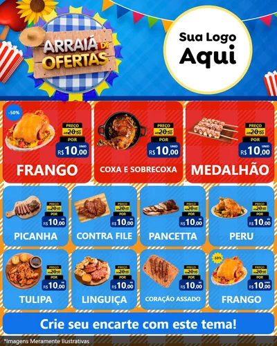 Modelo de Rede Social para Feed Instagram com o tema Arraiá de Ofertas para Assados