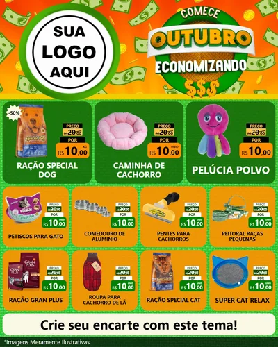 Modelo de Rede Social para Feed Instagram com o tema Comece Outubro Economizando para Pet Shop