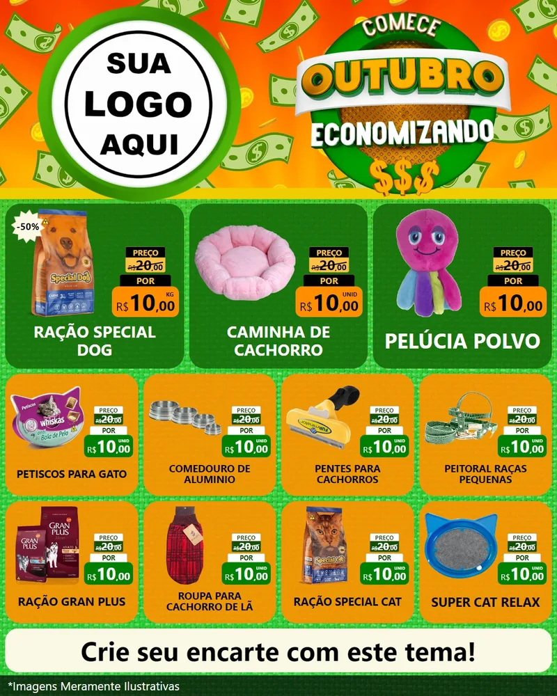 Modelo de Rede Social para Feed Instagram com o tema Comece Outubro Economizando para Pet Shop