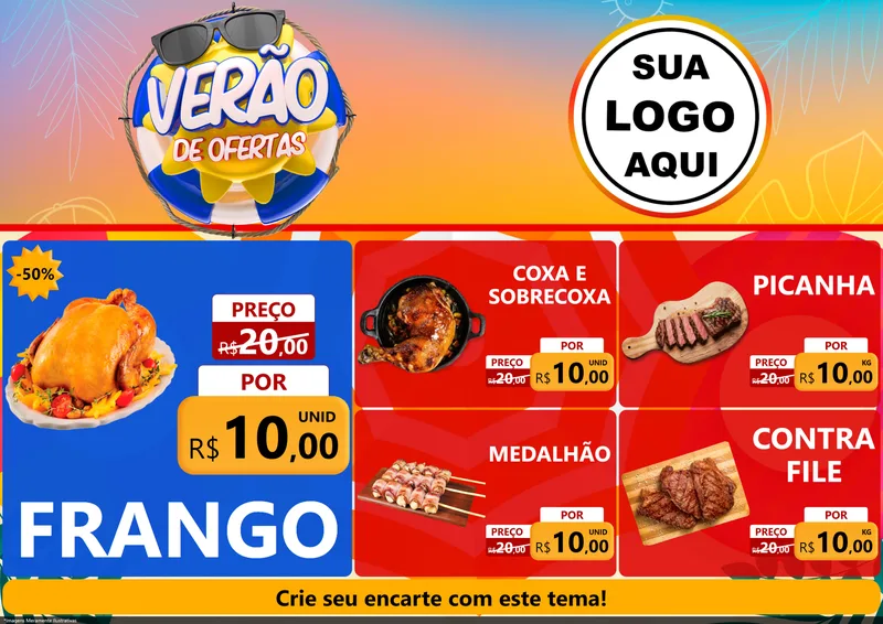 Modelo de Encarte para Encarte A4 Horizontal com o tema Verão de Ofertas para Assados
