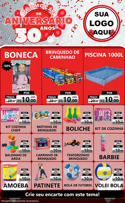 Modelo de Encarte para Encarte Grande com o tema Promoção de Aniversário - 30 Anos para Brinquedos