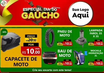 Modelo de Encarte para Encarte A4 Horizontal com o tema Especial Dia do Gaúcho para Moto peças