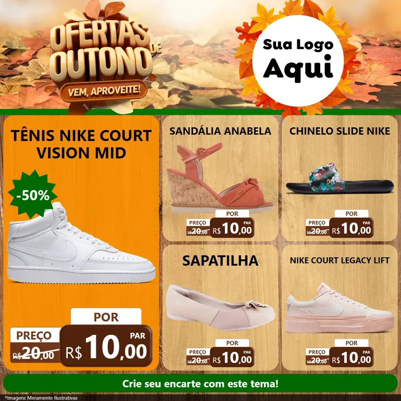 Modelo de Rede Social para Feed Facebook com o tema Ofertas de Outono - Vem, Aproveite! para Calçados