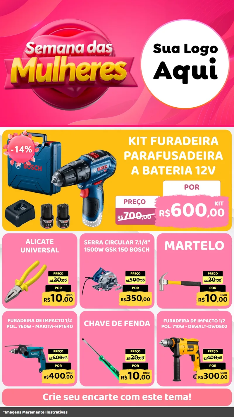 Modelo de Rede Social para Stories com o tema Semana das Mulheres para Maquinas e Ferramentas