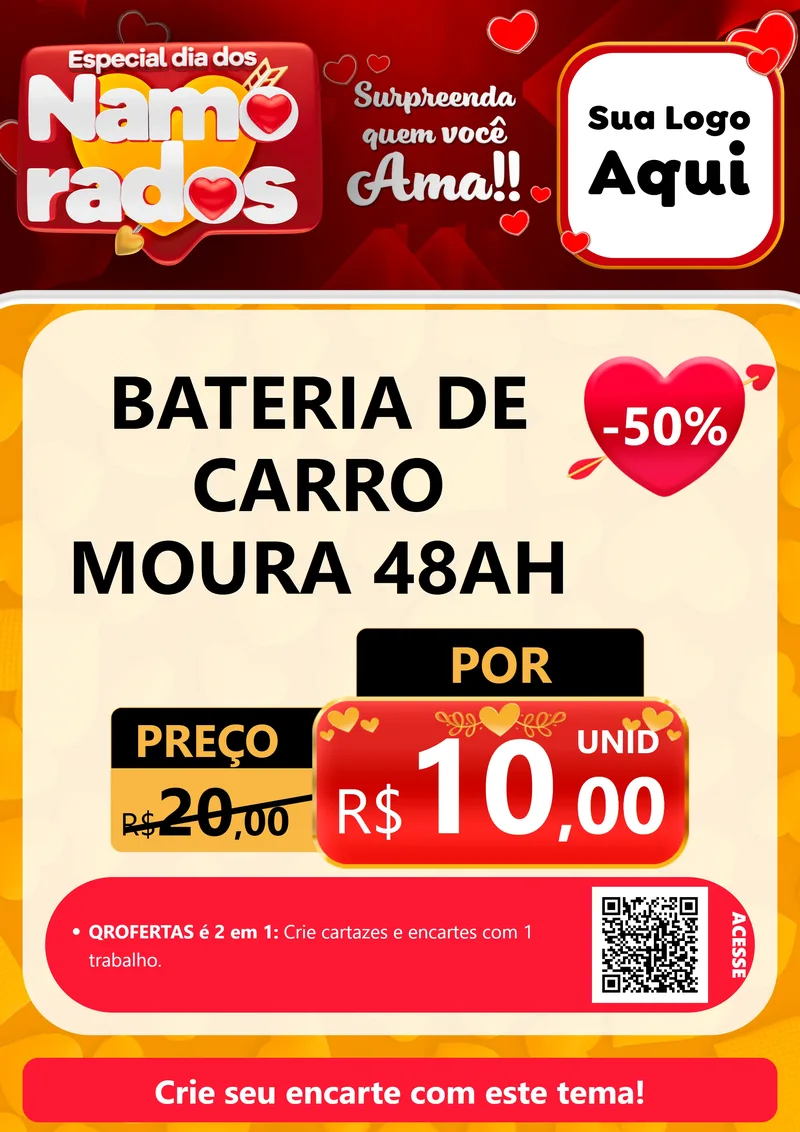 Modelo de Cartaz para Cartaz A4 Vertical com o tema Especial Dia dos Namorados para Baterias Elétricas