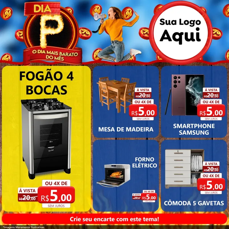 Modelo de Rede Social para Feed Facebook com o tema Dia P - O Dia Mais Barato Do Mês para Móveis e Eletro