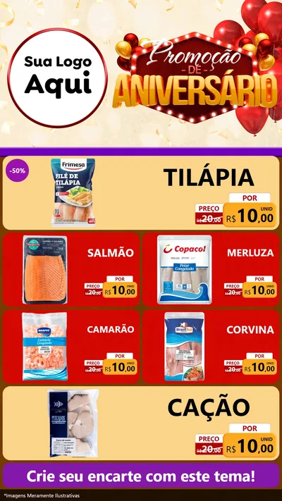 Modelo de TV para TV Vertical com o tema Promoção de Aniversário para Peixaria