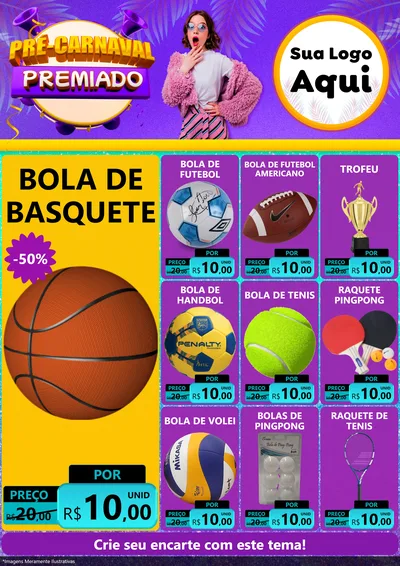 Modelo de Encarte para Encarte A4 Vertical com o tema Pré-Carnaval Premiado para Artigos Esportivos