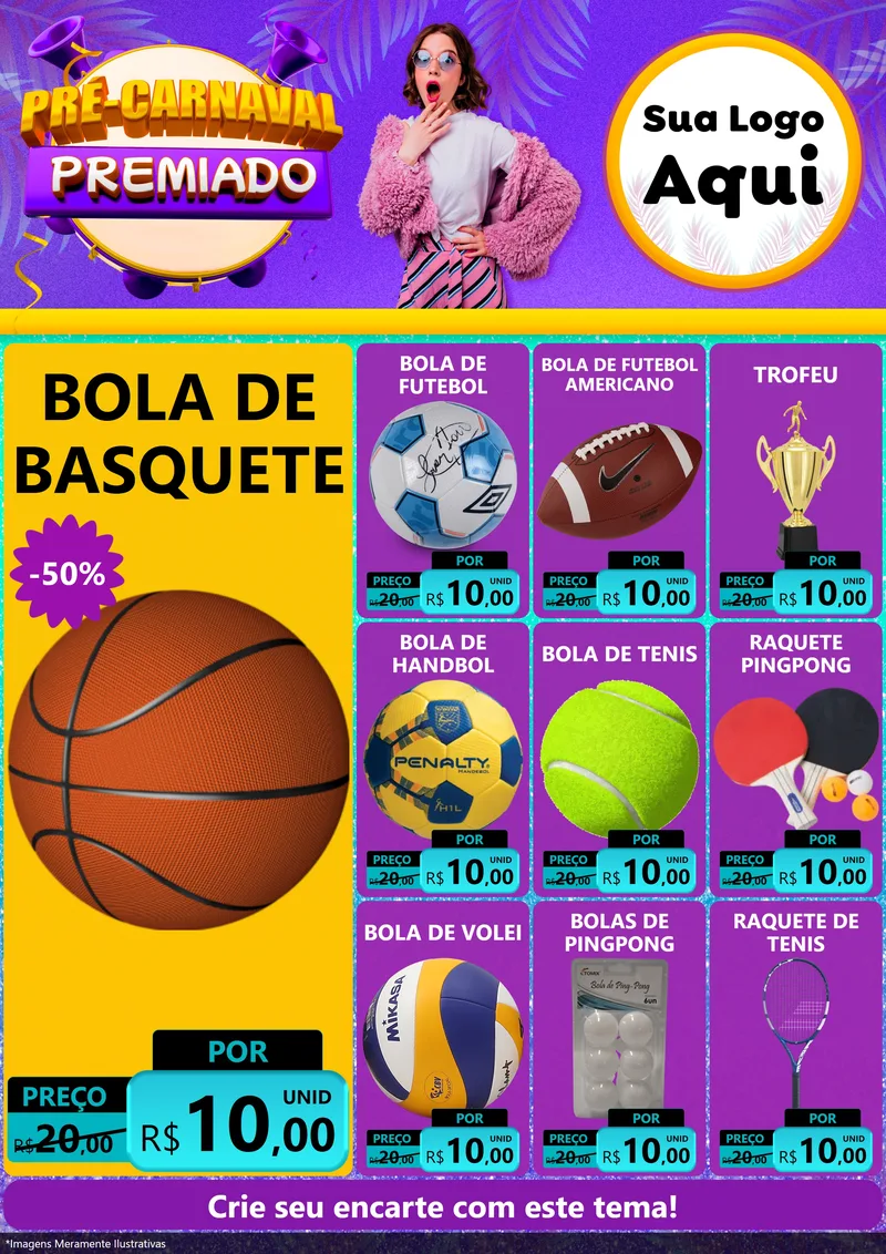 Modelo de Encarte para Encarte A4 Vertical com o tema Pré-Carnaval Premiado para Artigos Esportivos